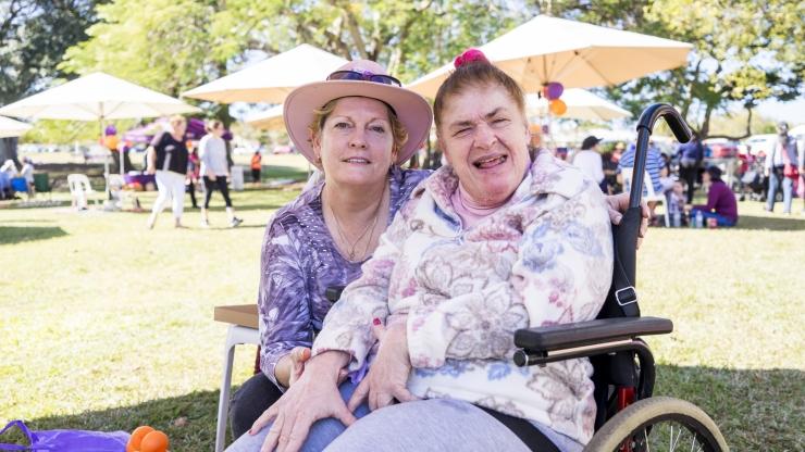 Joan and a support worker at a CPL picnic