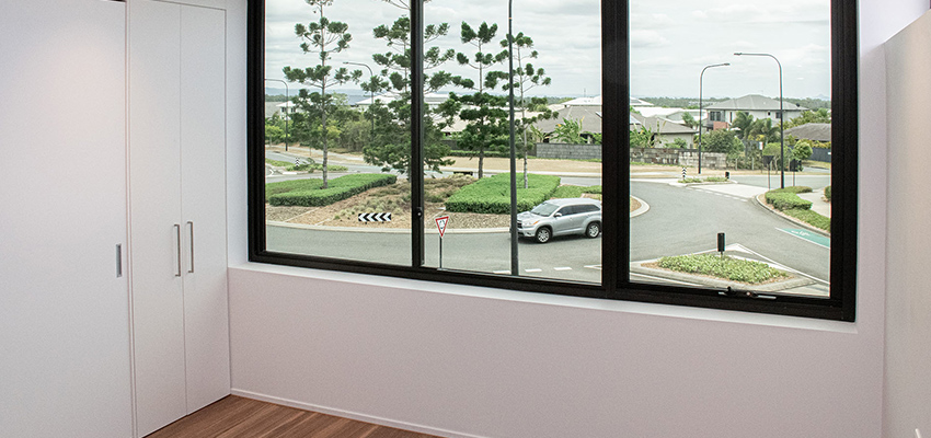 Bedroom window with black window frame