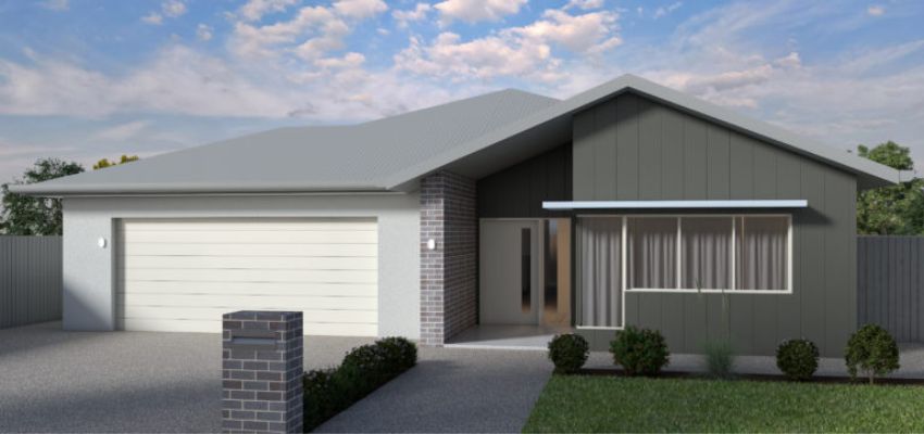 Rendition of the exterior of a grey single story home