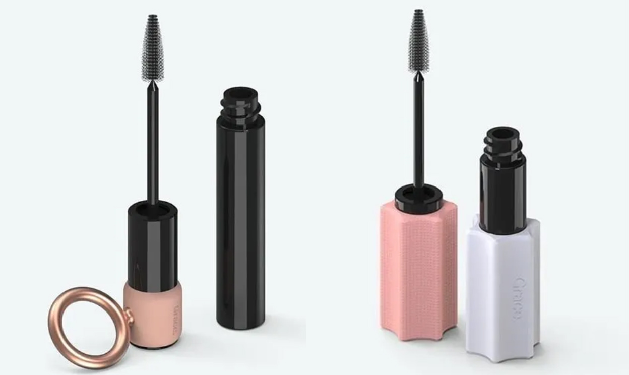 Product images of two mascara wands with accessible grip attachments