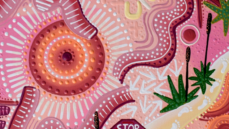 A section of artwork created by Jesse Sutton, winner of the up-and-coming artist category of the NAIDOC Art Competition in 2021